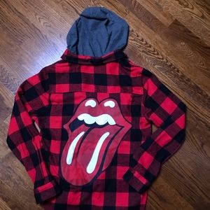 NWOT Rolling Stones Flannel Hoodie Band Vtg style